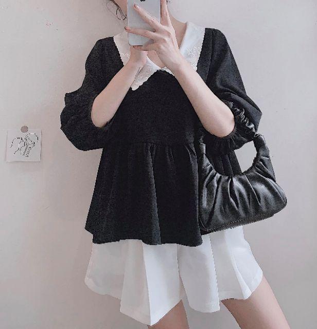 BÁN SỈ SƠ MI ĐEN PEPLUM PHỐI CỔ
