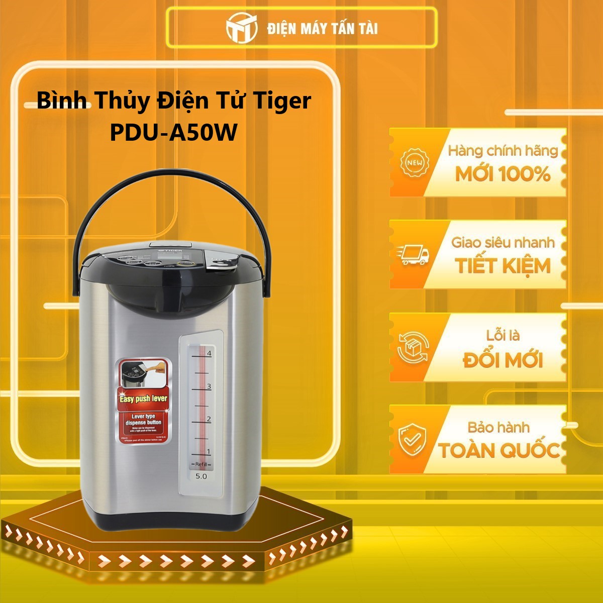 Bình Thủy Điện Tử Tiger PDU-A50W - 5L - Hàng Chính Hãng