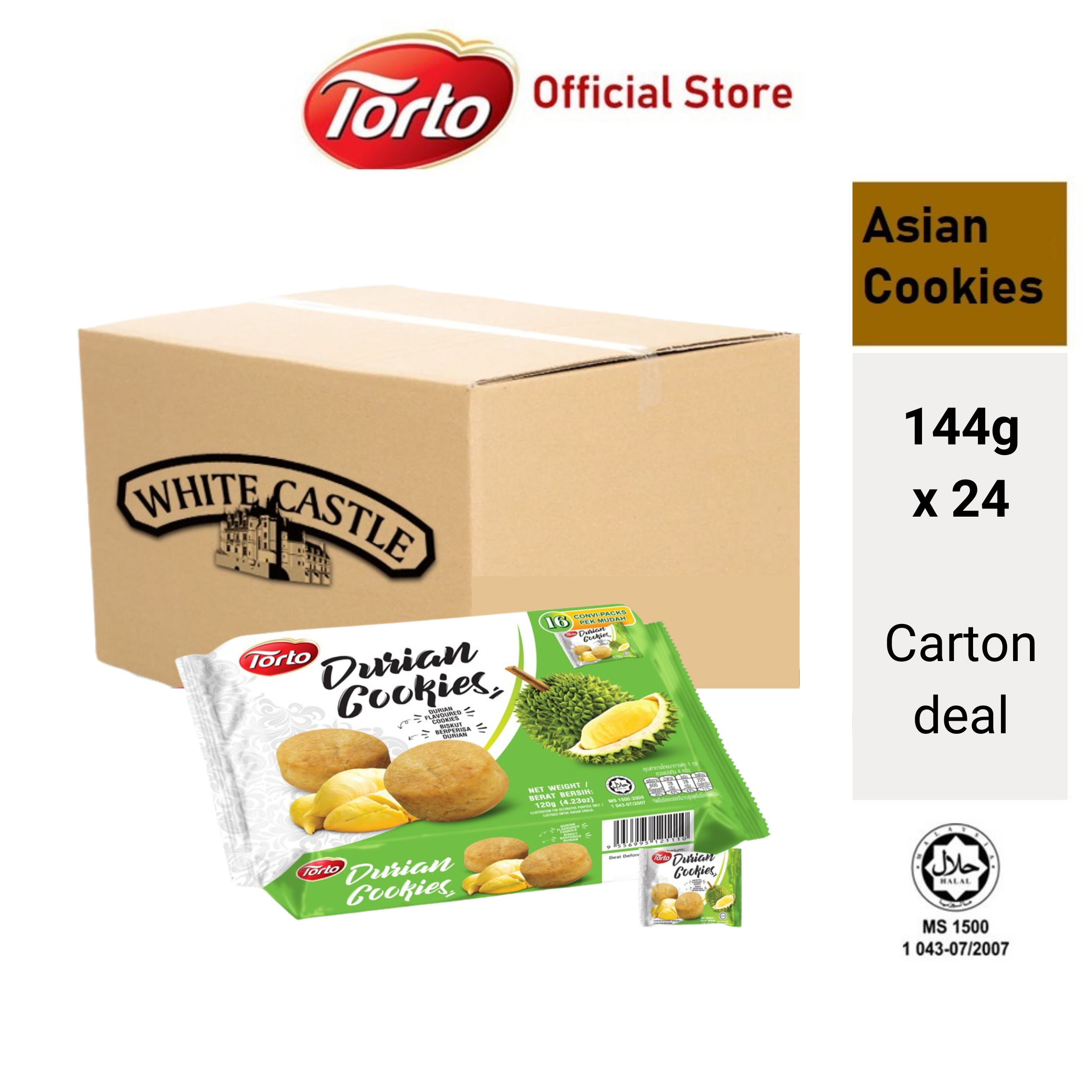 Bánh quy Sầu Riêng White castle nhập khẩu Malaysia 120g Torto Asian Cookies Durian Cookies