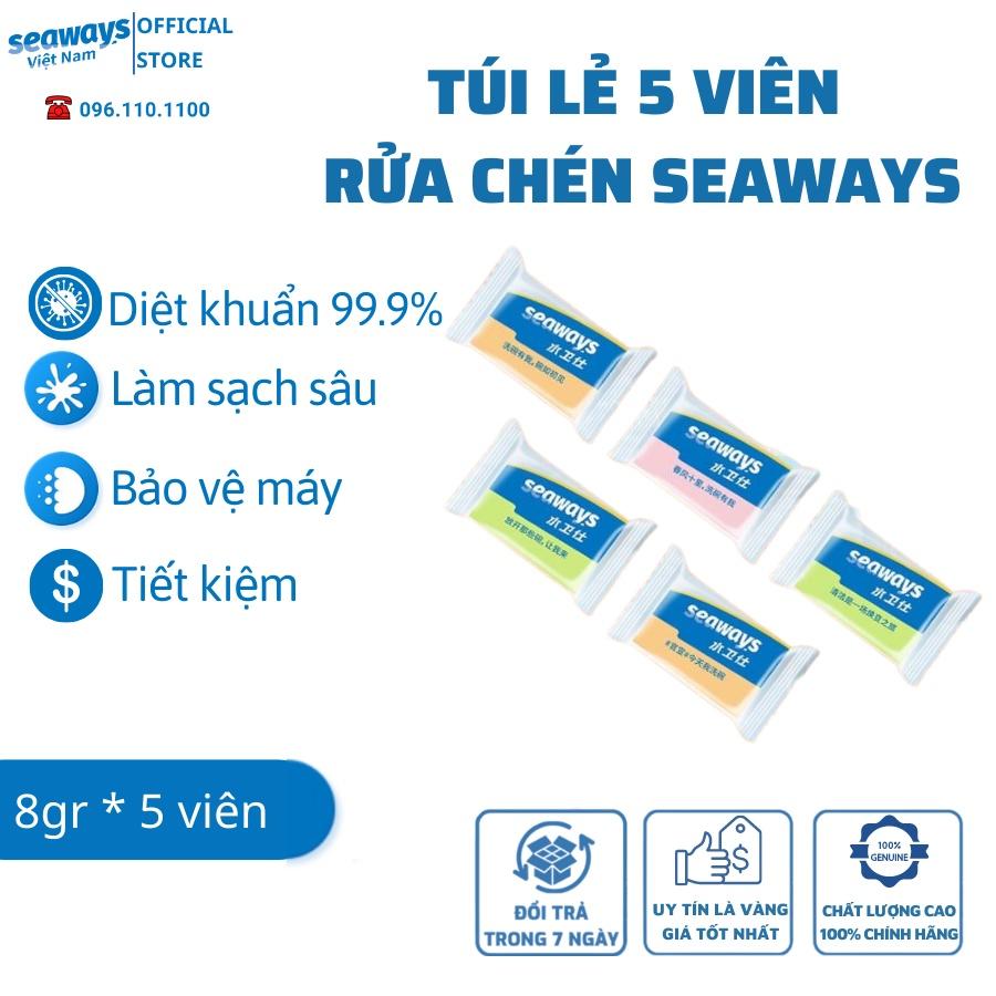 Túi 5 viên rửa chén bát Seaways + 1 túi muối làm mềm nước loại 500gr - Dành cho mọi máy rửa chén