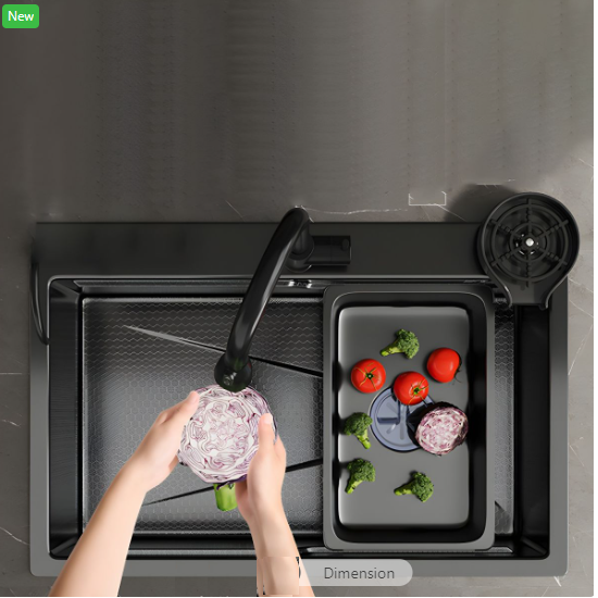 Chậu rửa bát inox304 chống xước 7546 nano đen dày 3li, vòi rửa bát nóng lạnh Vuông, xiphong, khay inox, bình nước rửa bát, xịt rửa ly cốc