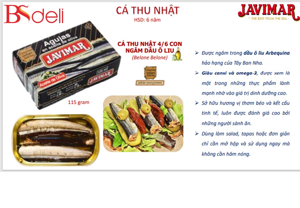 Cá thu Nhật ngâm dầu Oliu 115G – JAVIMAR Garfish in Olive Oil [ NK Tây Ban Nha]