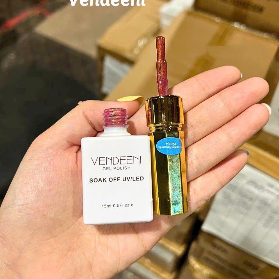 Sơn Mắt Mèo Cực Quang Bướm Lửa Hồng Vendeeni Chai Lẻ 15ml Sáng Lấp Lánh, Sơn Gel Mắt Mèo Phản Quang Siêu Hot Làm Nail Nữ Women