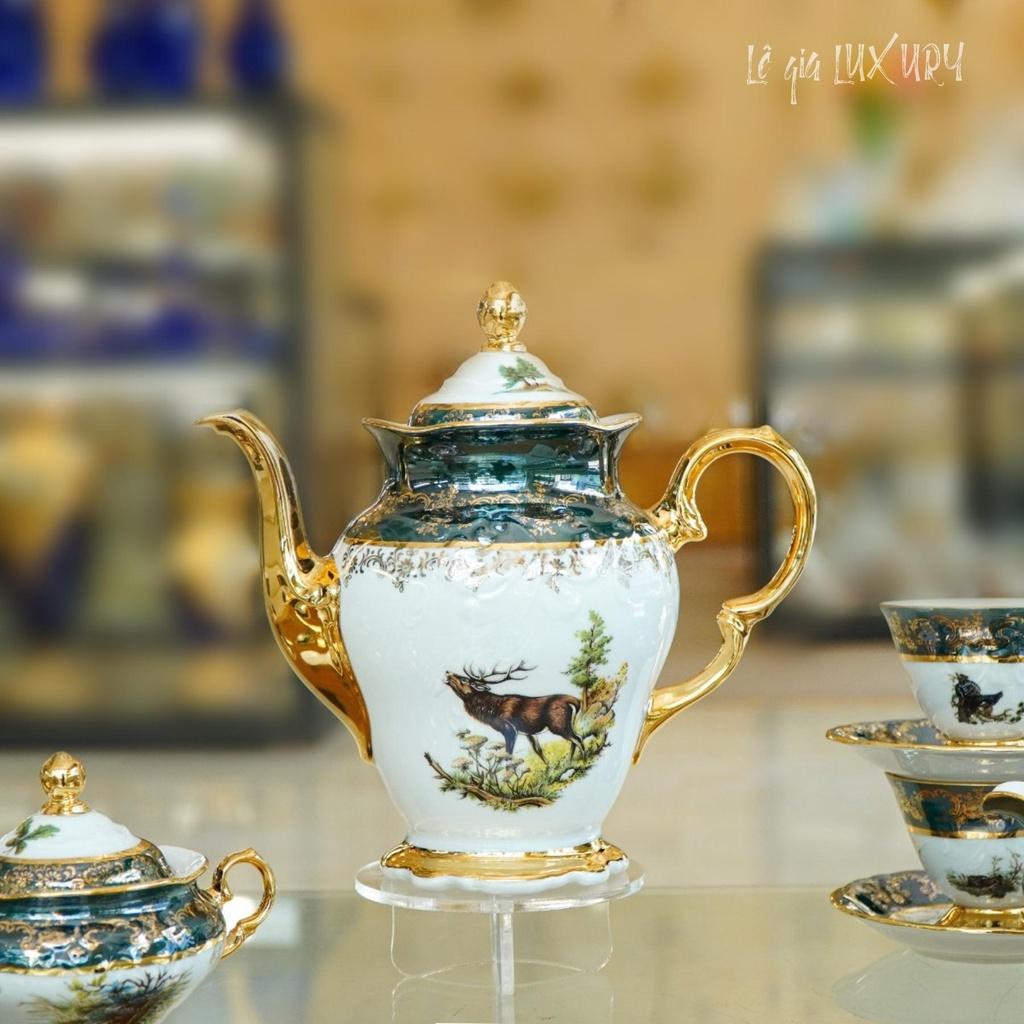 Bộ ấm chén uống trà cao cấp mạ vàng TÂN CỔ ĐIỂN Sang trọng, Gốm Sứ Tiệp Khắc, Ấm chén cao cấp mạ vàng 24K ACTN2