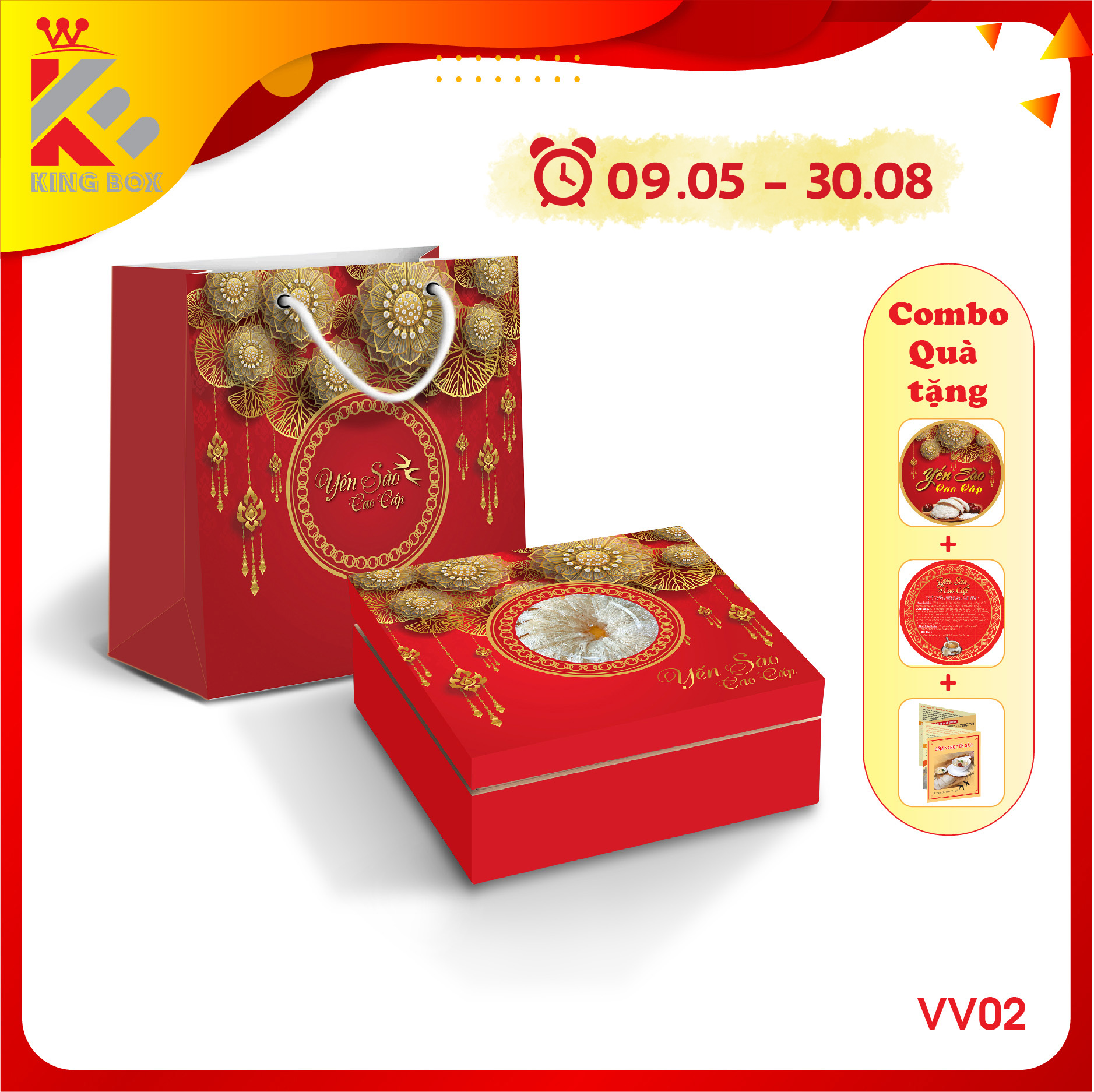 Hộp đựng yến sào cao cấp 100g kèm túi giấy KINGBOX (không có khay đựng đường)