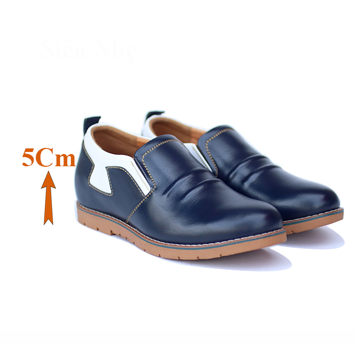 Giày Cao Nam T&TRA Tăng Cao 5Cm- T60 Xanh - Chất Liệu Da Bò Cao Cấp, Đế Cao Su Đúc, Phần Tăng Cao Ẩn Bên Trong