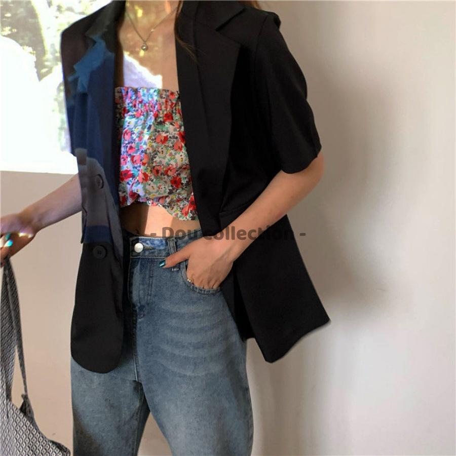 Áo Blazer Tay Ngắn Dáng Rộng Trơn Phong Cách Hàn Quốc - Mã TA012