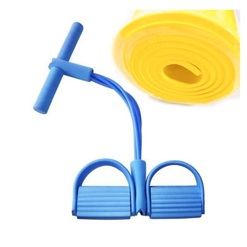 Bộ dây kéo tập cơ bụng cao su + Thảm tập Yoga 4mm