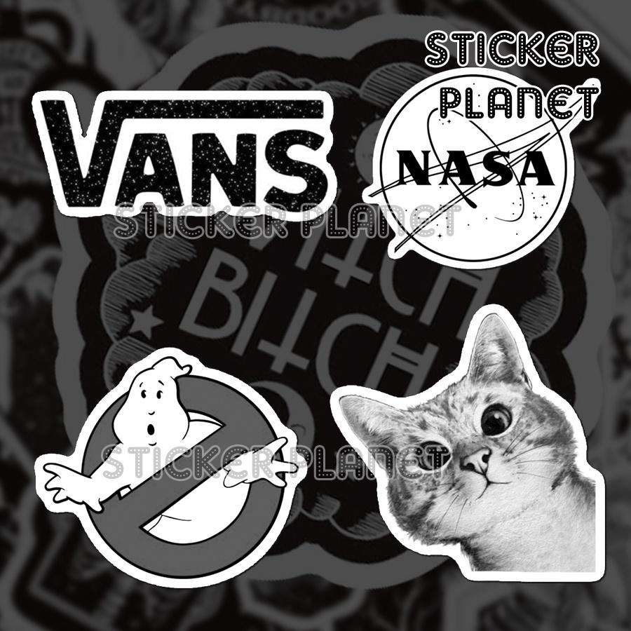 Sticker BLACK and WHITE chống thấm nước trang trí mũ bảo hiểm, đàn, guitar, ukulele, điện thoại laptop