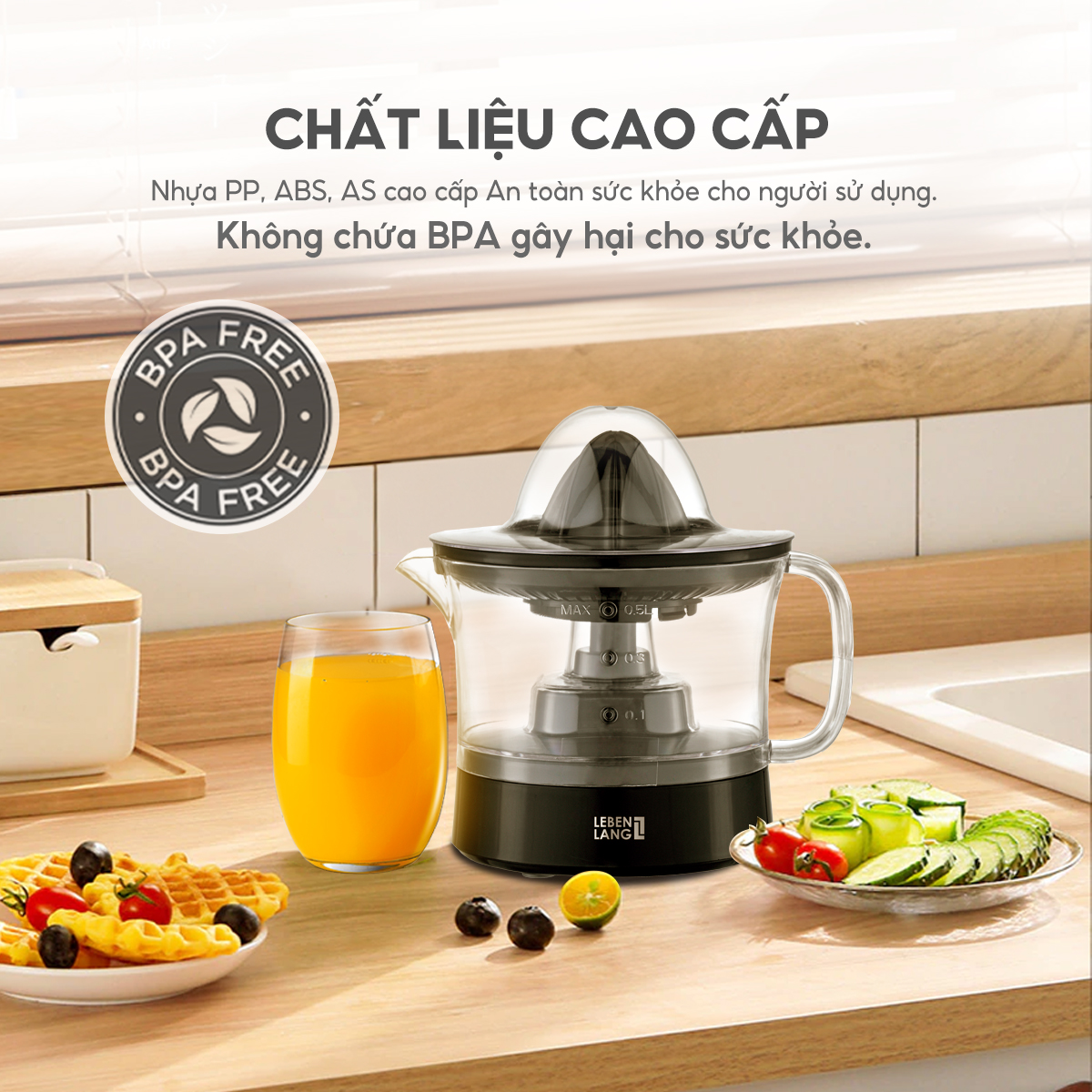 Máy vắt cam mini Lebenlang LBL3383 công suất 40W, dung tích 500ml, bảo hành 2 năm - hàng chính hãng