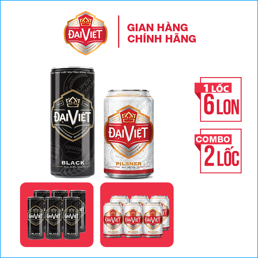 [Combo 12 lon 330ml] Bia Đại Việt Black, Pilsner, bia đen, bia vàng, bia lon, sản xuất theo luật bia tinh dòng của bia Đức, không hóa chất, Bia Việt dành cho người Việt có gu