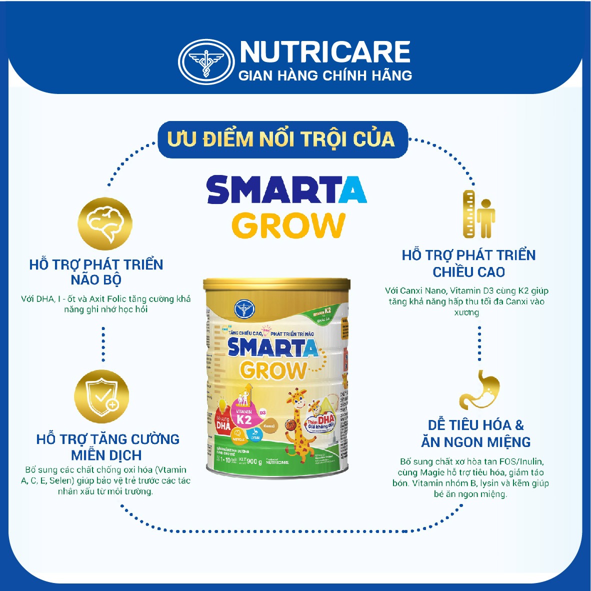 Sữa bột Nutricare Smarta Grow dinh dưỡng cho trẻ thấp còi 400g