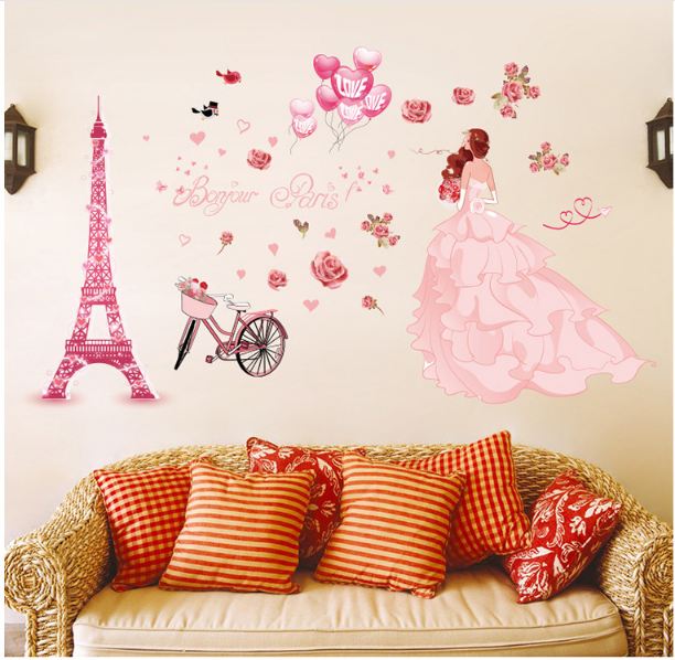 Decal dán tường Trái tim hồng và cô dâu - HP423
