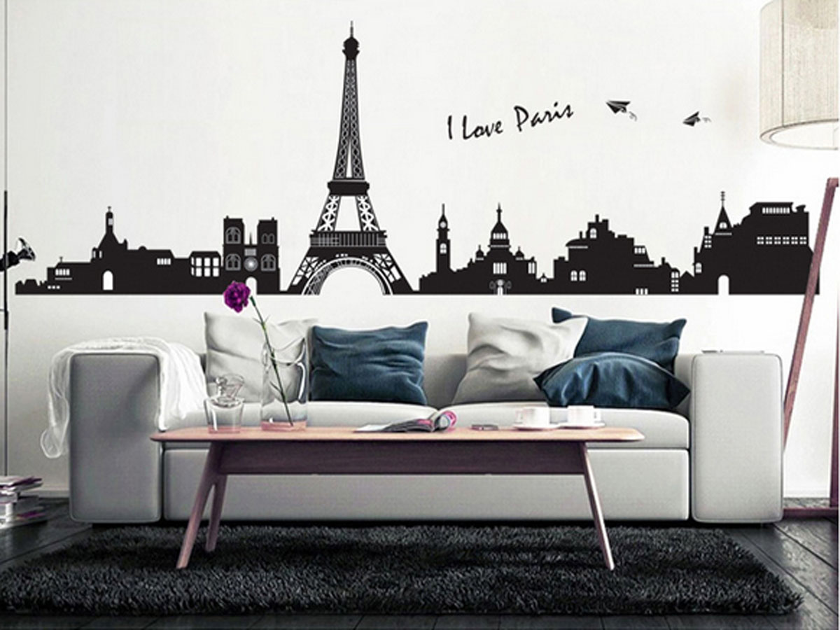 Decal dán tường luvina thành phố paris màu đen ay935