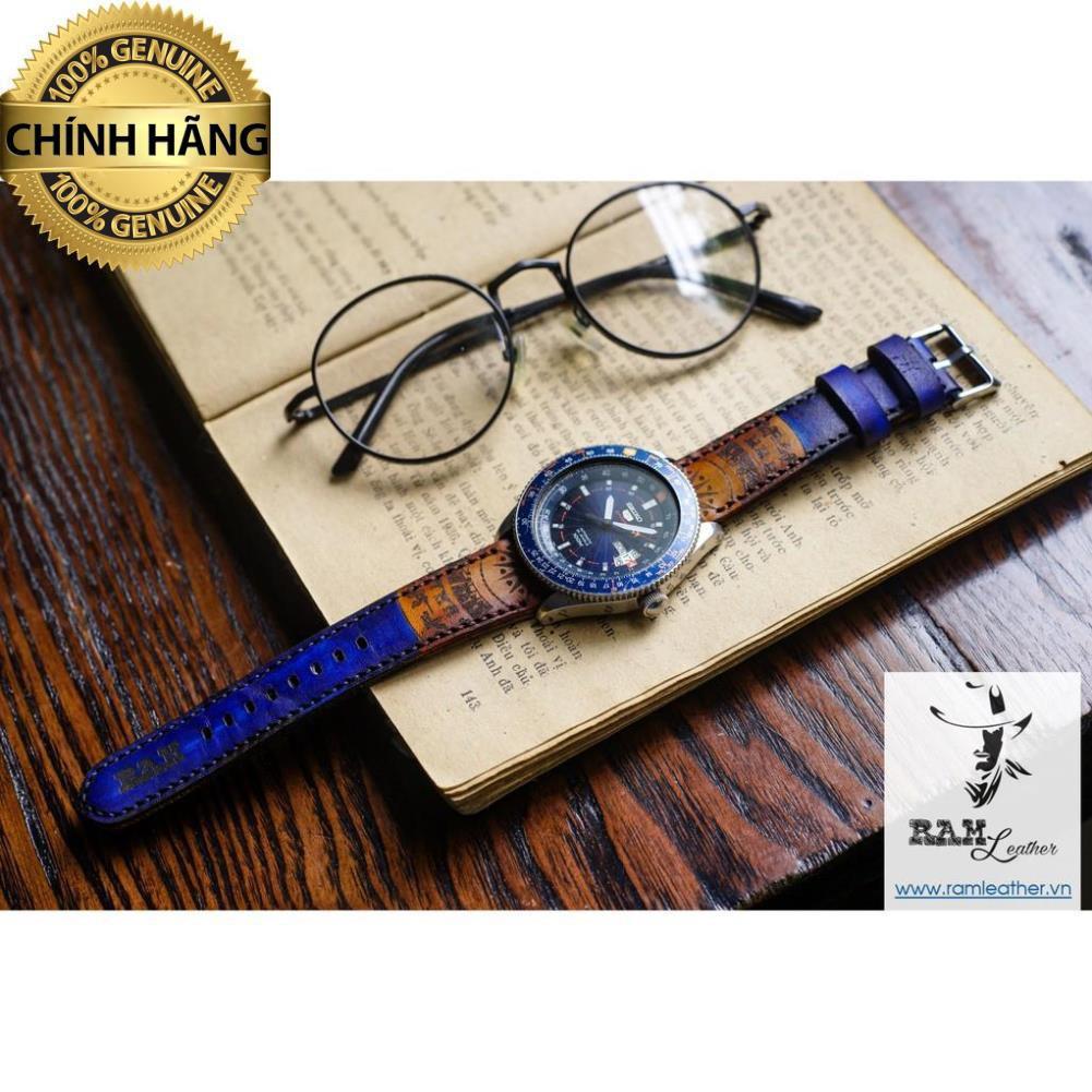 DÂY ĐỒNG HỒ TRỐNG ĐỒNG XANH NAVY - DA BÒ THẬT - CHÍNH HÃNG RAM LEATHER .