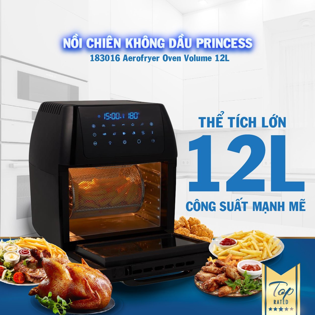 Nồi Chiên Không Dầu Kèm Lò Nướng Princess 183016  Thương Hiệu Hà Lan (12L)-  - Hàng Chính Hãng