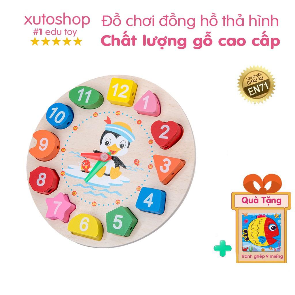 Đồ chơi gỗ giáo dục cho bé,Đồng hồ gỗ đa năng thả hình xâu vòng
