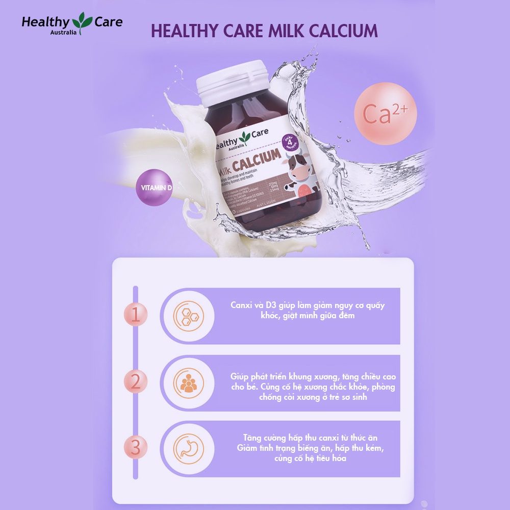 Viên sữa Healthy Care Milk Calcium bổ sung canxi cho bé