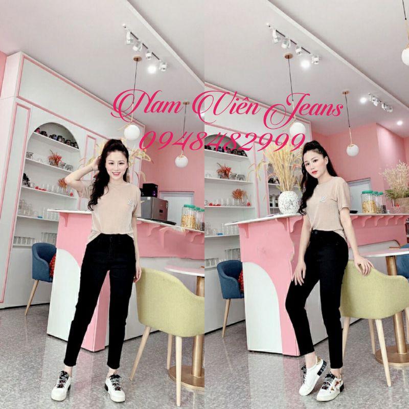 Quần Jean Nữ Baggy Đen Trơn Siêu Co Giãn Cạp Cao