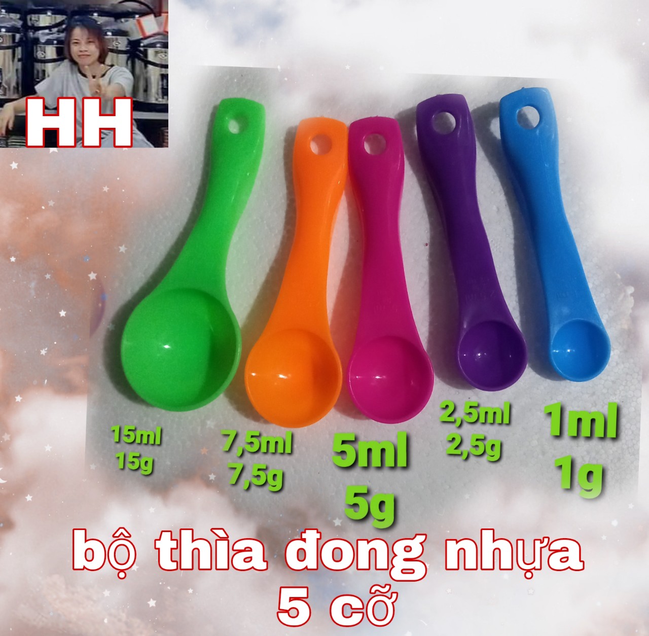 thìa đong định lượng nhựa 5 cỡ, dụng cụ pha chế