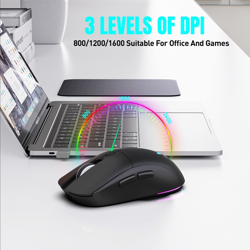 Chuột Led Không Dây Pin sạc T25 Gaming Cổng sạc TypeC chống mỏi cổ tay cho máy tính laptop hàng nhập khẩu