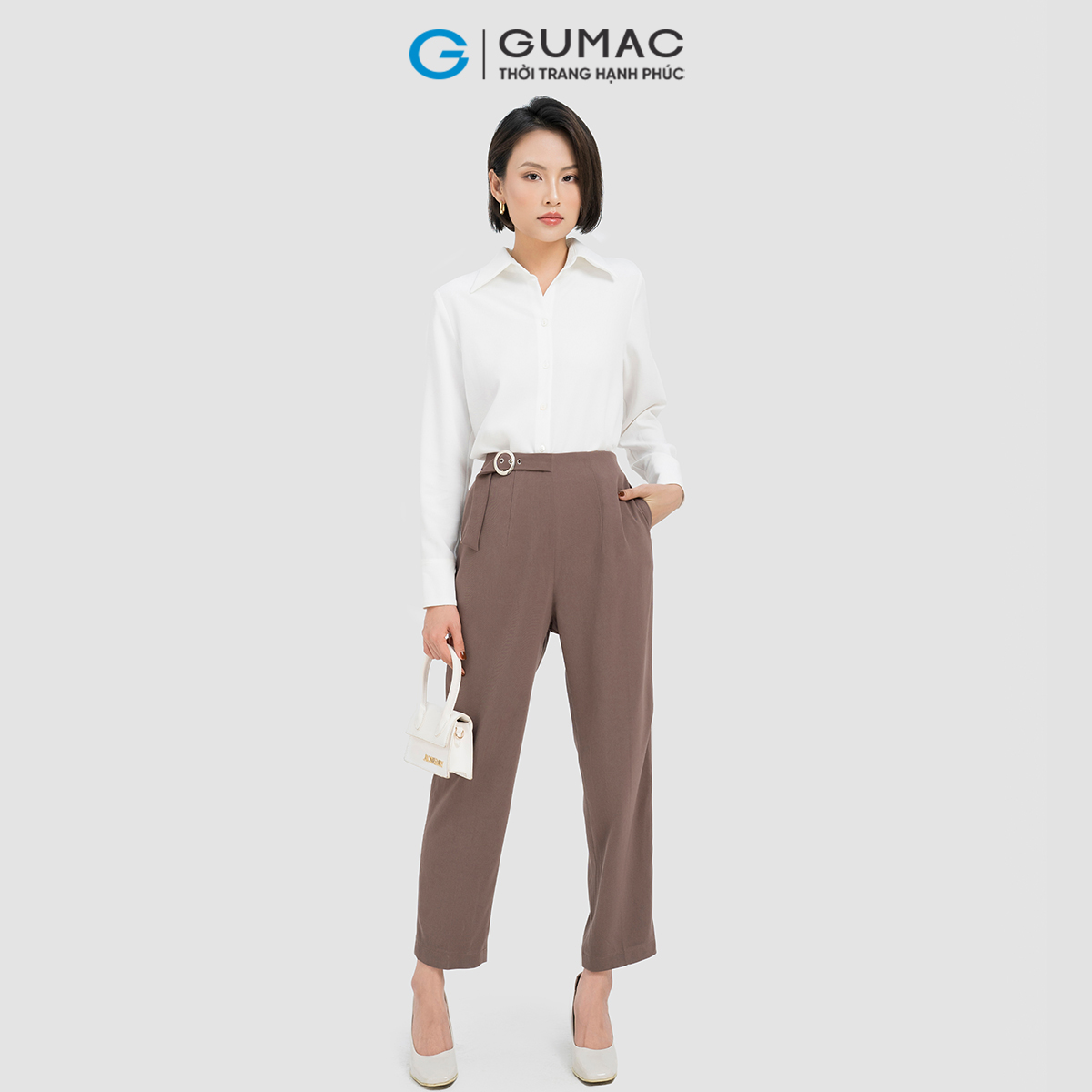 Quần baggy phối phụ kiện lệch tôn dáng thanh lịch công sở GUMAC QD04026