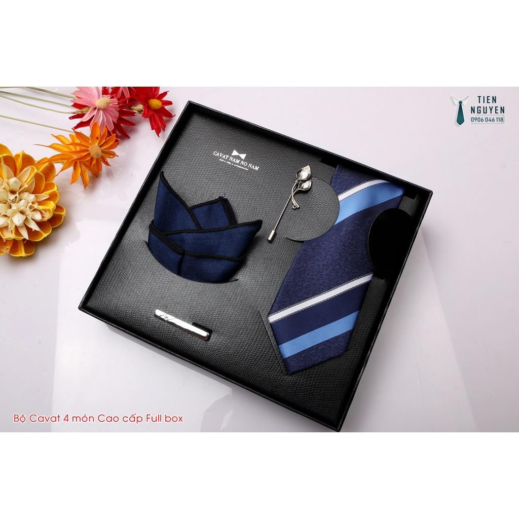 Cavat Bộ Cao Cấp Hàn Quốc 4 món Phụ Kiện - Full box kèm túi xách, xanh kẻ