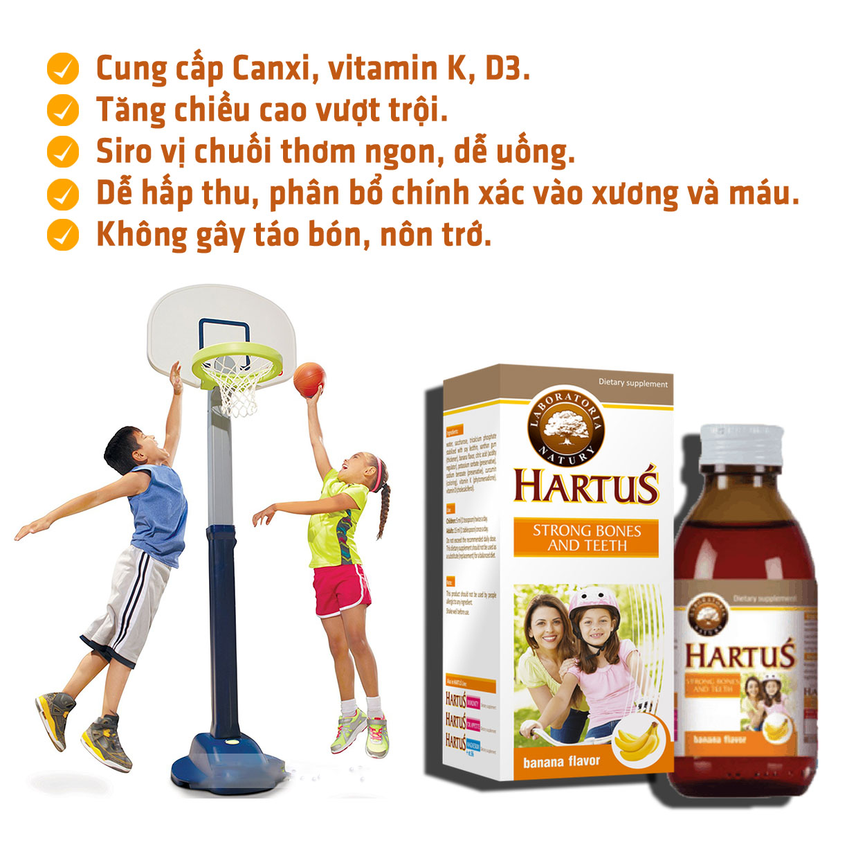 Hartus’ Strong Bones And Teeth (Hartus’ Calci) – Siro Bổ Sung canxi, vitamin D3 và vitamin K Cho Phụ Nữ Có Thai, Trẻ 4 tháng Tuổi - Nhập khẩu chính hãng từ châu Âu