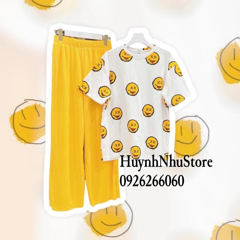SET QUẦN ỐNG SUÔNG PHỐI ÁO THUN MẶT CƯỜI SIÊU HOT