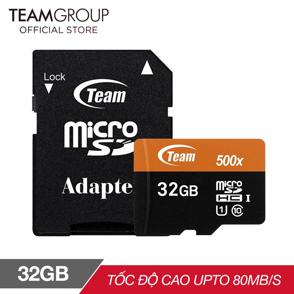 Thẻ Nhớ 32GB Micro SDHC Team 500x Class 10 U1-80MB/s - Hàng Chính Hãng + Tặng đầu đọc thẻ micro 2.0