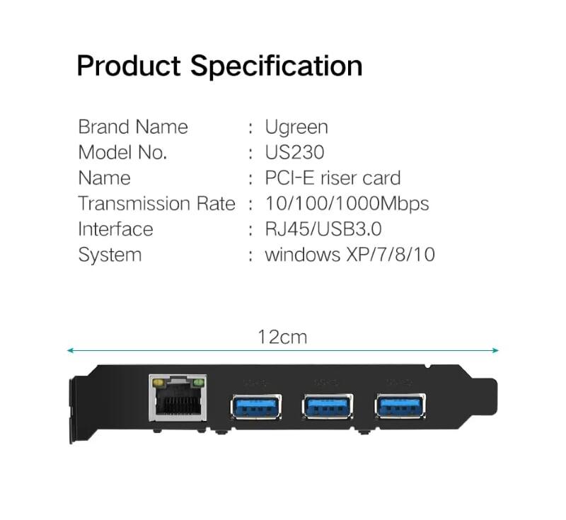 Ugreen UG30775US230TK Card PCI Express sang Lan + 3 USB 3.0 Cao Cấp - HÀNG CHÍNH HÃNG