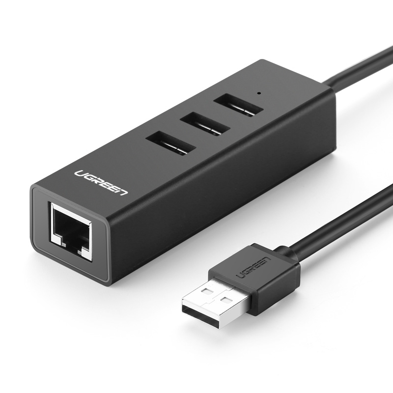 Bộ chia 3 cổng USB 2.0 kèm cổng mạng Ethernet 10/100Mbps dài 20cm Ugreen CR129 30298 - Hàng Chính Hãng