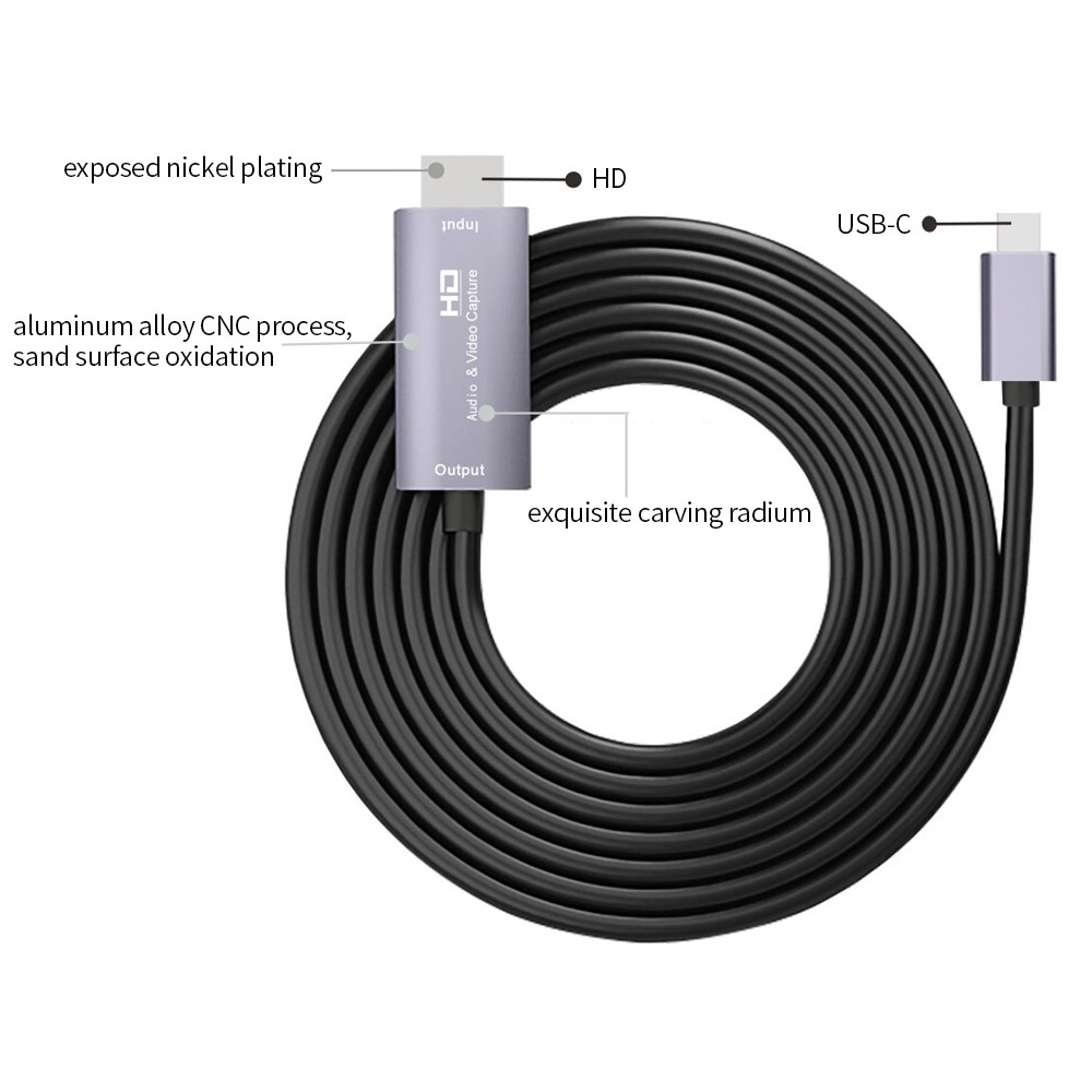 Thẻ HD Audio & Video Capture Đầu Vào 4K Đầu Ra Full HD 1080p Loại C Cho Điện Thoại Capture / Máy Tính Game Live Plug And Play, Màu Xám