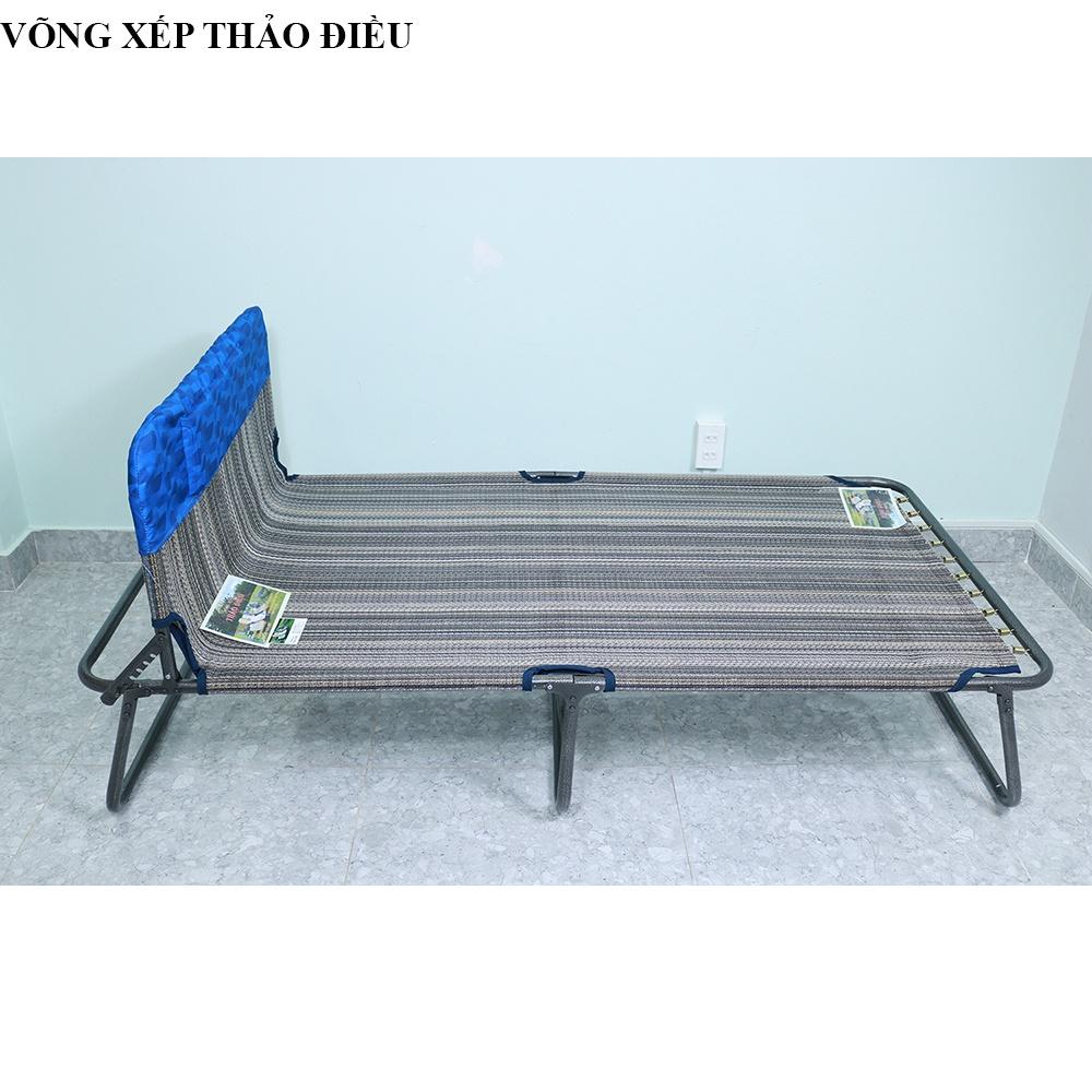 Giường xếp lưới thổ cẩm cao cấp rộng 90cm khung sơn tĩnh điện thương hiệu Võng Xếp Thảo Điều - G12