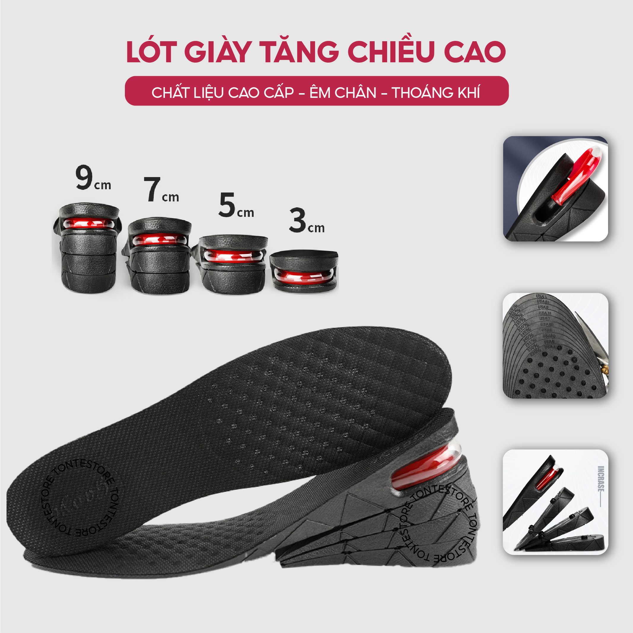 Cặp Lót Giày Độn Đế Tăng Chiều Cao Loại cao su đúc có miếng lót nhung cao cấp