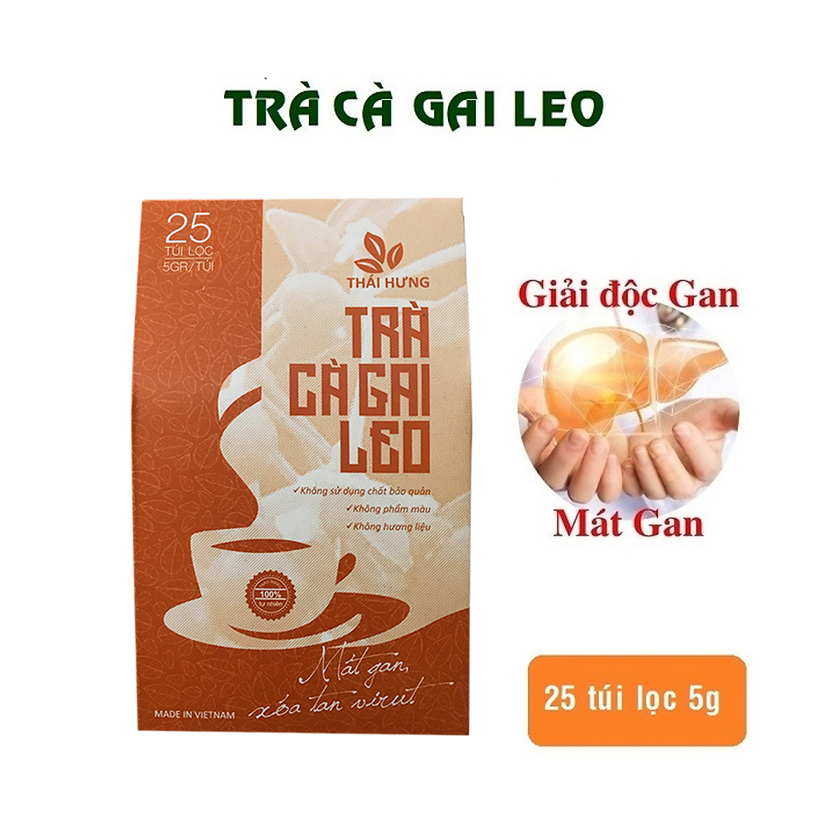 Trà Cà gai leo Thái Hưng 25 túi lọc - Mát gan, giải độc, giải rượu, giảm mụn nhọt