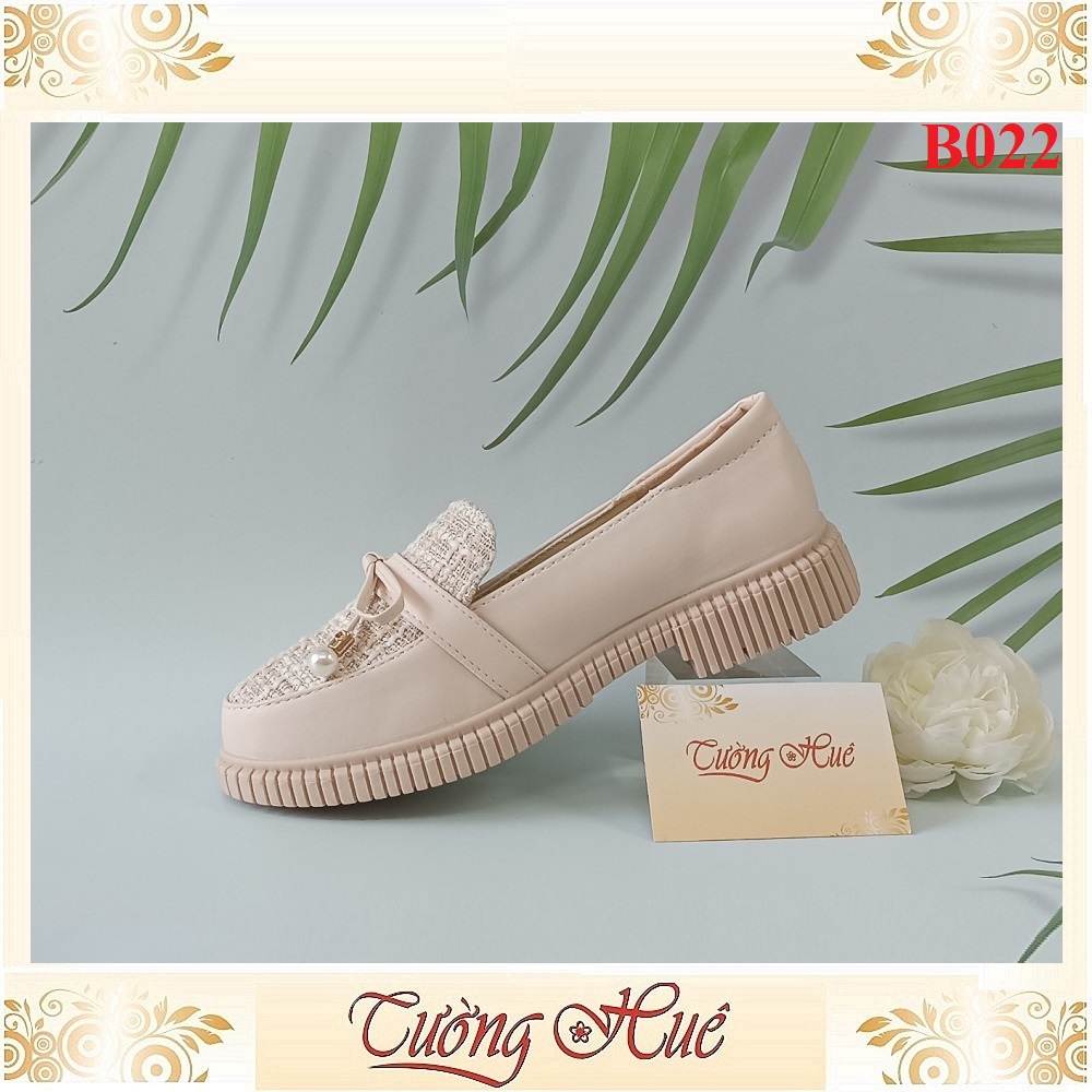 Giày Búp Bê Mũi Tròn Nữ Phối Nơ Gót Vuông Cao 3CM - Hàng Quảng Châu