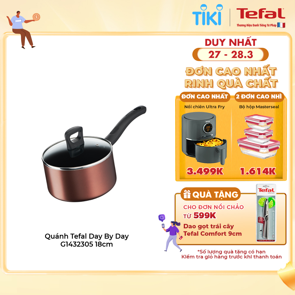 Nồi cán dài chống dính đáy từ Tefal Day by Day 18cm, dùng cho mọi loại bếp- Hàng chính hãng