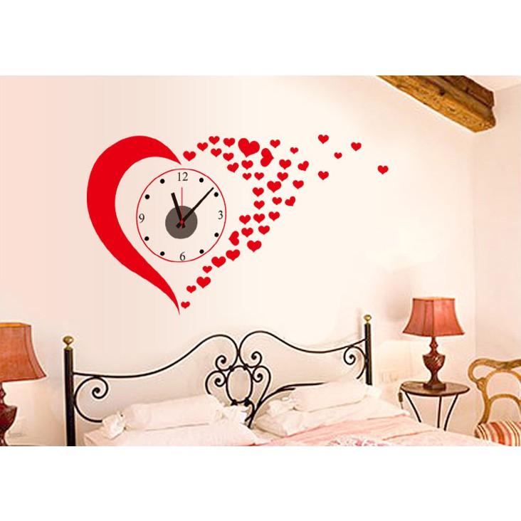 Decal trang trí tường kèm Đông Hồ dán tường hình Trái Tim