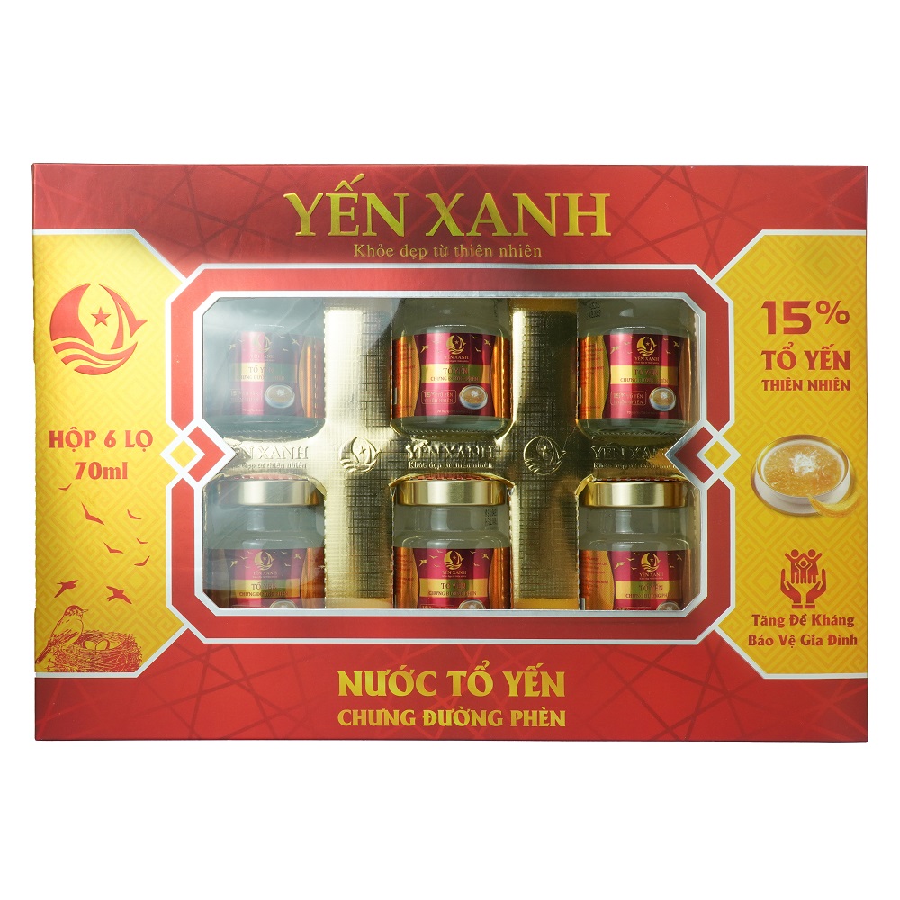 TỔ YẾN CHƯNG ĐƯỜNG PHÈN – YẾN XANH (15% TỔ YẾN) - HỘP 6 LỌ