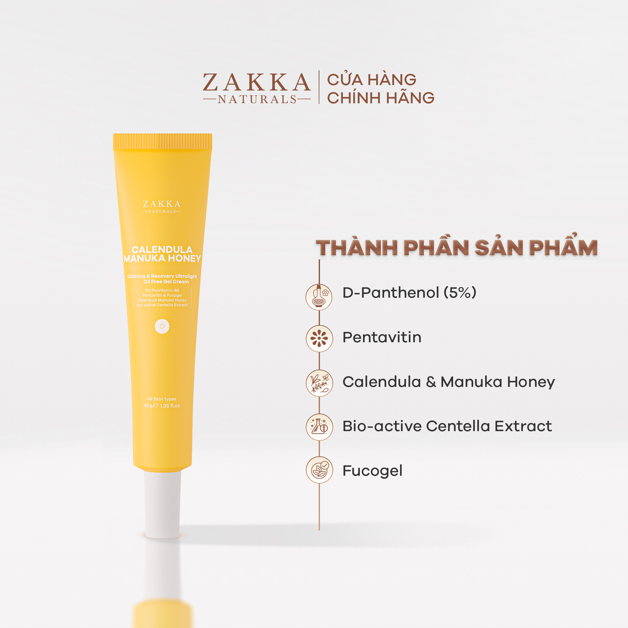 Gel Kem Dưỡng B5 Zakka Naturals Hỗ Trợ Phục Hồi, Tái Tạo Da Lành Tính Rejuvenating Herbal Oil Free Gel Cream 40g