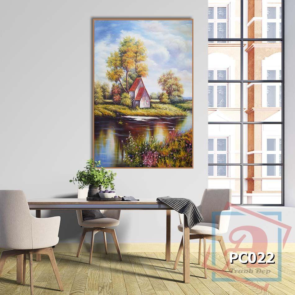 Tranh canvas phong cách sơn dầu - Phong cảnh Ven sông - PC022