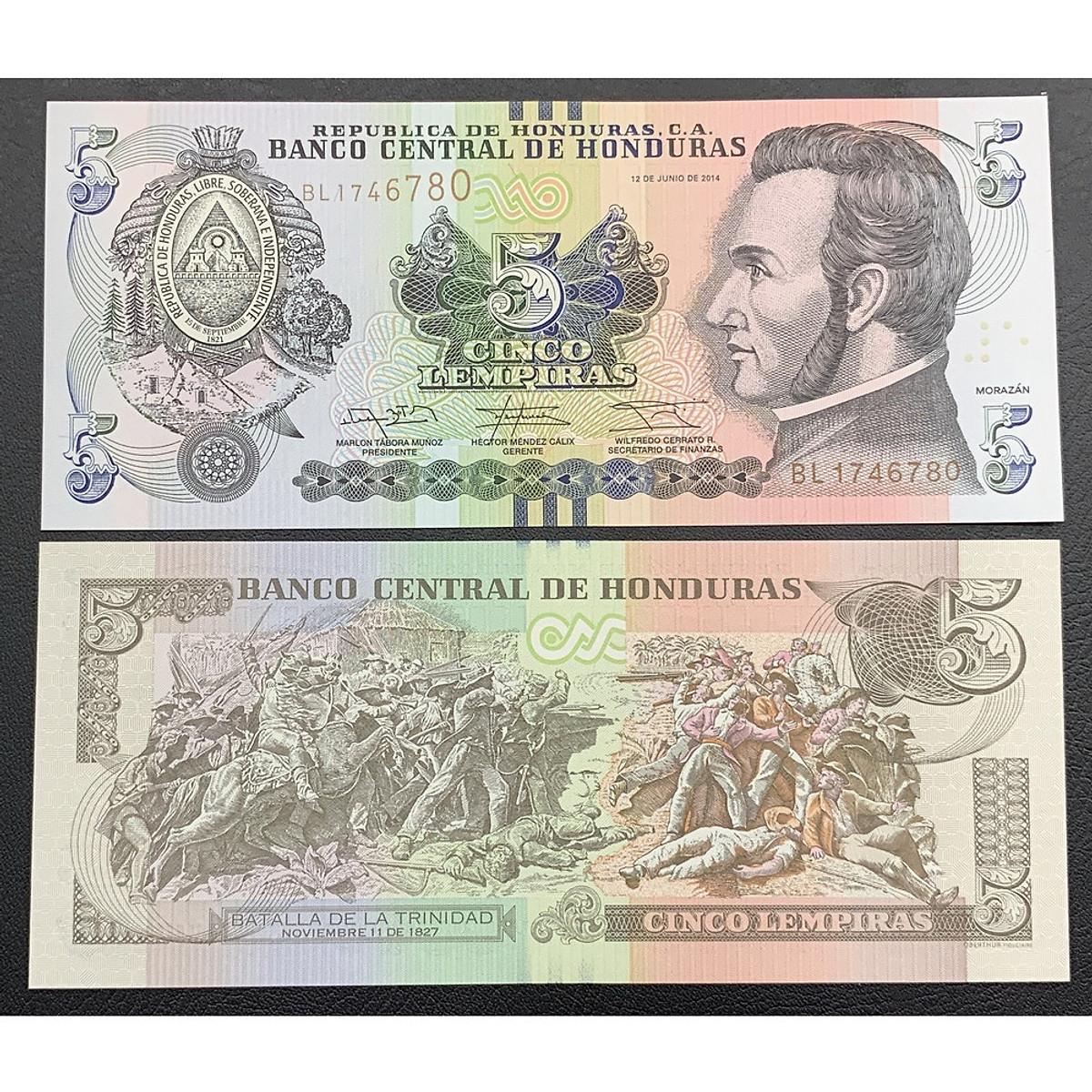 Tờ tiền Honduras 5 Lempiras sưu tầm , tiền châu Mỹ , Mới 100% UNC , sưu tầm