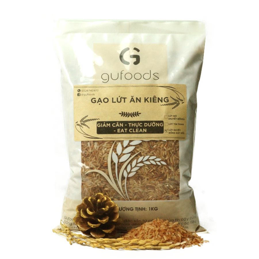 Gạo lứt ăn kiêng GUfoods (1kg) - Hỗ trợ Giảm cân - Thực dưỡng - Eat clean (có 3 lựa chọn: Lứt đỏ + Lứt đỏ xát dối + Lứt tím than)