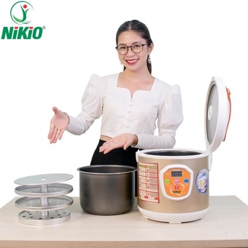Máy (Nồi) Làm Tỏi Đen Nikio NK-686 - Công Nghệ Làm Tỏi Tự Động Nhật Bản, Thời Gian Làm Tỏi Và Sấy Khô Tùy Chỉnh Linh Hoạt Giúp Tỏi Thơm Ngon, Giàu Chất Dinh Dưỡng - Dung Tích 6 Lít, Làm Được 2Kg Tỏi - Cafe Sữa - Vàng Gold