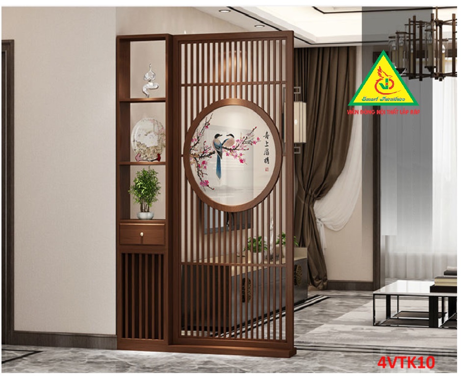 Vách ngăn phòng khách, vách ngăn tủ kệ bằng gỗ 4VTK10 - Nội thất lắp ráp Viendong adv