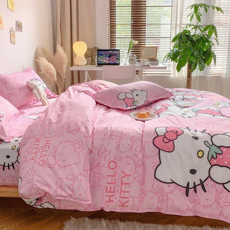 Bộ chăn ga gối Kitty hồng Cotton Poly cao cấp LEEBedding, chăn ga Hàn Quốc, miễn phí bo chun ga giường theo yêu cầu