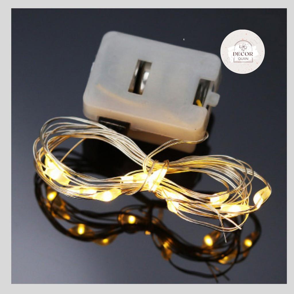 Đèn LED dây fairylight 1m chạy pin có công tắc 3 chế độ decor trang trí nhà cửa LED đom đóm màu vàng ấm