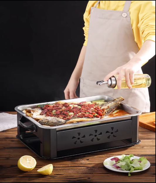 Bếp Nướng Hấp Cá Thức Ăn Sử Dụng Than Hoặc Cồn BBQ Dual INOX 304 - hàng cao cấp