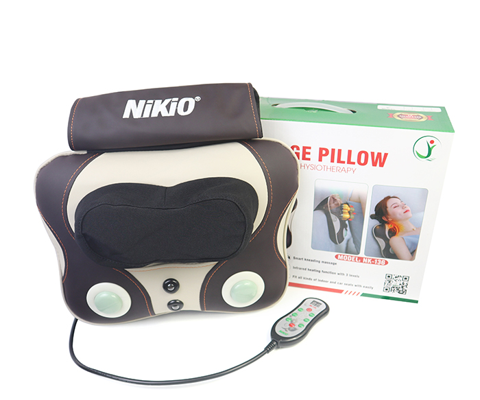 Máy (gối) massage đấm và xoa bóp lưng cổ vai gáy Nikio NK-136AC - Dùng được trên ô tô, 3 chế độ mát xa hỗ trợ trị đau nhức mỏi